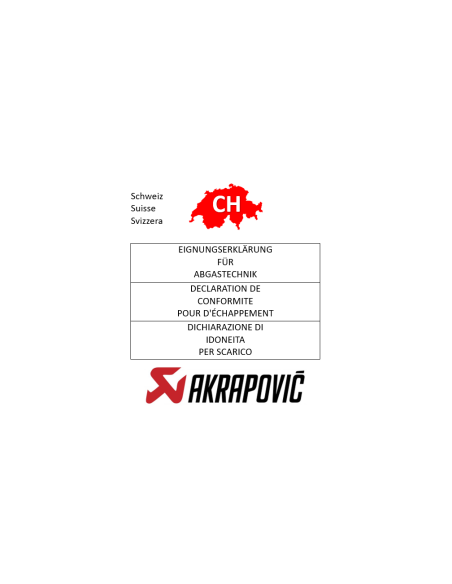 Akrapovic Auspuffanlagen CH-Gutachten / Genehmigung